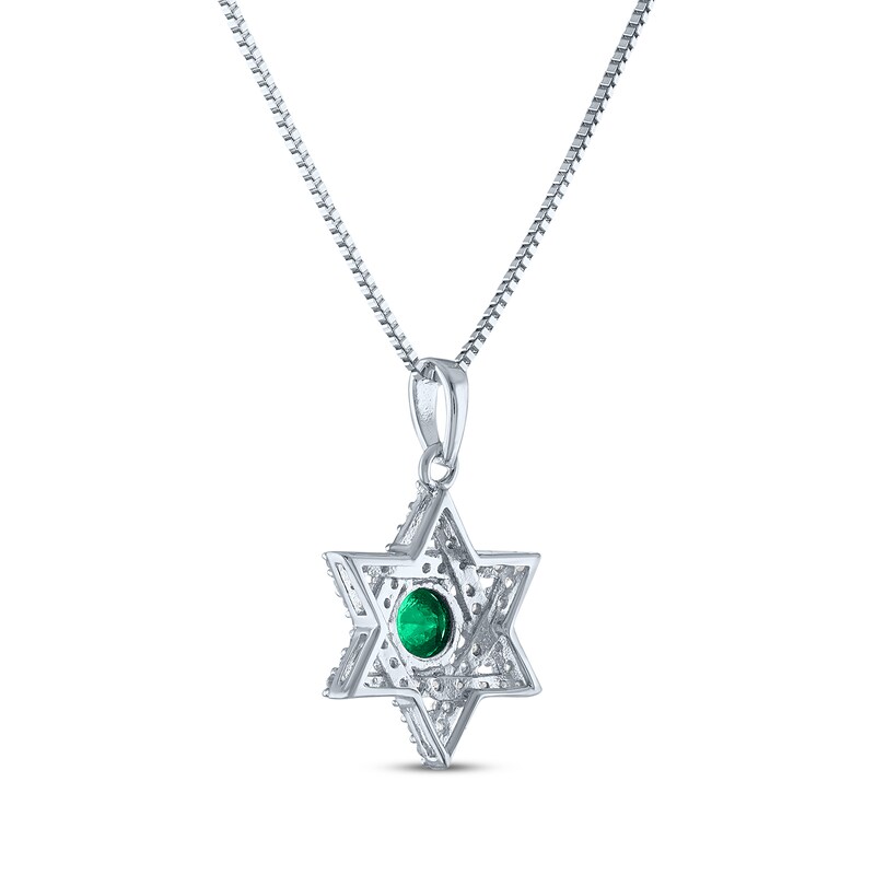 Main Image 3 of Round-Cut Lab-Created Emerald & White Lab-Created Sapphire Star of David Necklace Sterling Silver 18"