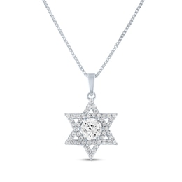 Round-Cut White Lab-Created Sapphire Star of David Necklace Sterling Silver 18"