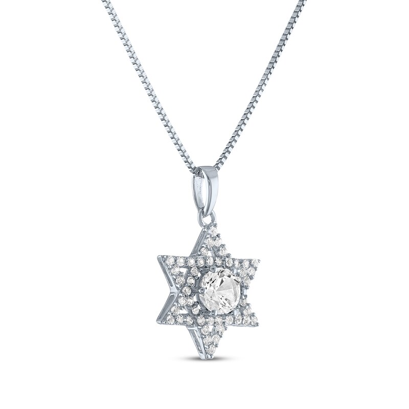 Main Image 2 of Round-Cut White Lab-Created Sapphire Star of David Necklace Sterling Silver 18"