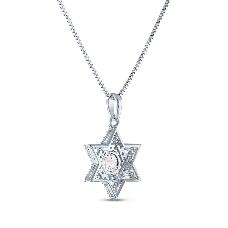 Round-Cut White Lab-Created Sapphire Star of David Necklace Sterling Silver 18"