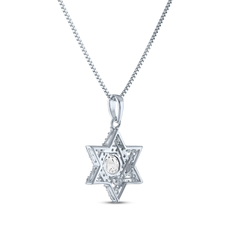 Main Image 3 of Round-Cut White Lab-Created Sapphire Star of David Necklace Sterling Silver 18"