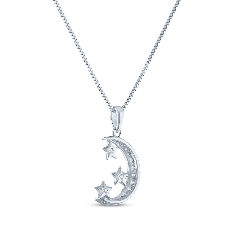 Main Image 3 of Round-Cut White Lab-Created Sapphire Moon & Star Necklace Sterling Silver 18"