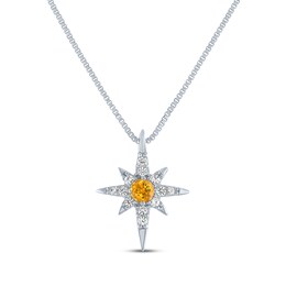 Round-Cut Citrine & White Lab-Created Sapphire North Star Necklace Sterling Silver 18"