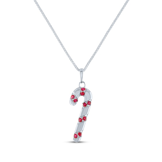 Round-Cut Lab-Created Ruby Candy Cane Necklace Sterling Silver 18"