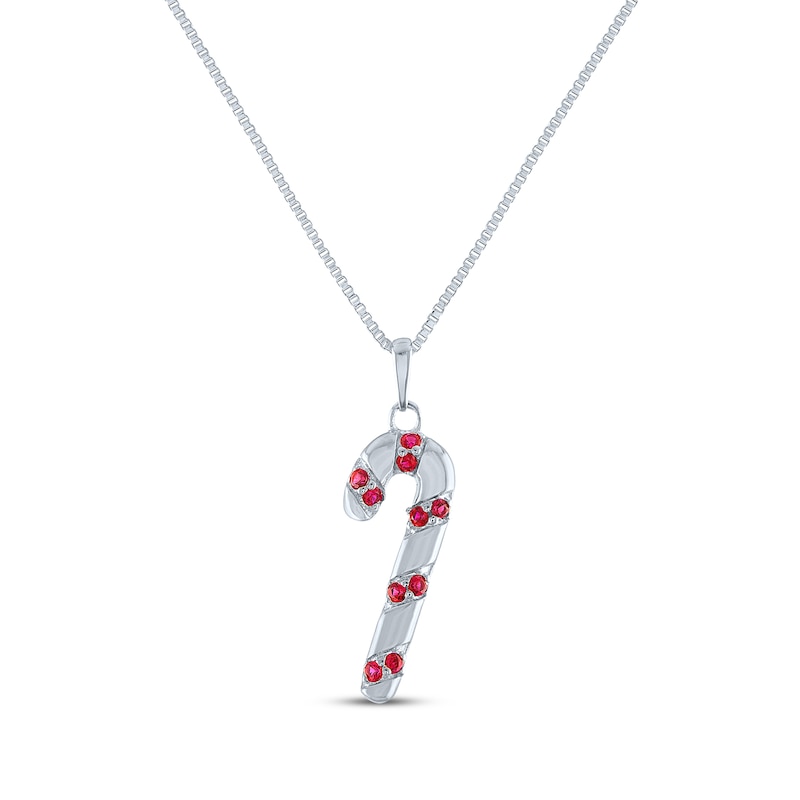 Main Image 1 of Round-Cut Lab-Created Ruby Candy Cane Necklace Sterling Silver 18"