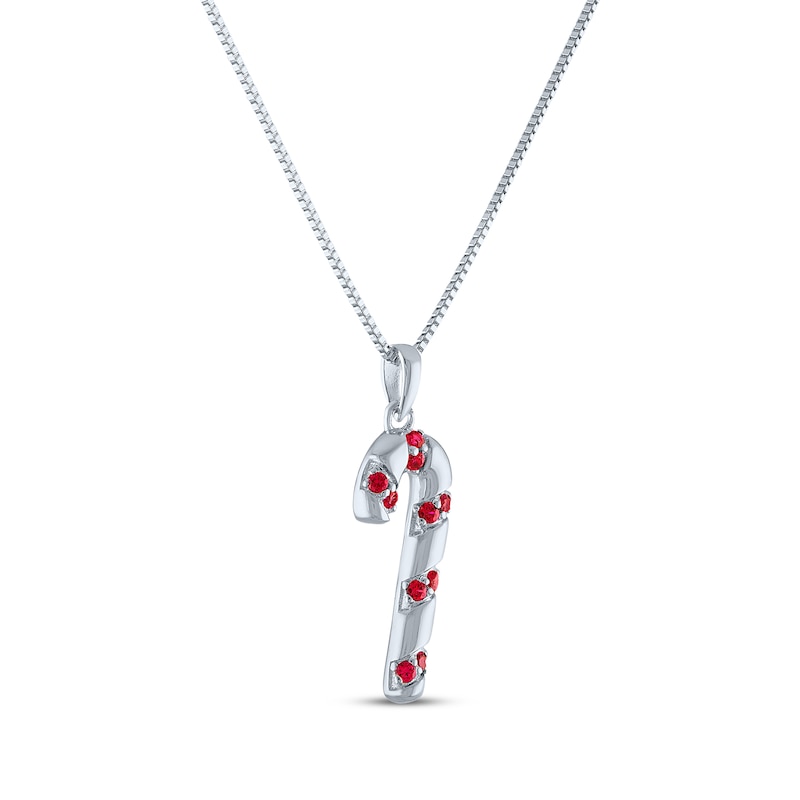 Main Image 2 of Round-Cut Lab-Created Ruby Candy Cane Necklace Sterling Silver 18"