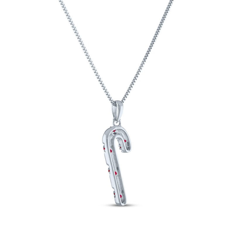 Main Image 3 of Round-Cut Lab-Created Ruby Candy Cane Necklace Sterling Silver 18"