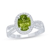 Thumbnail Image 1 of Oval-Cut Peridot & Diamond Halo Ring 1/8 ct tw Sterling Silver