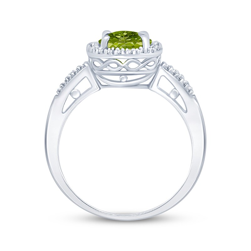 Main Image 2 of Oval-Cut Peridot & Diamond Halo Ring 1/8 ct tw Sterling Silver