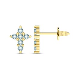 Aquamarine Cross Earrings 10K Yellow Gold