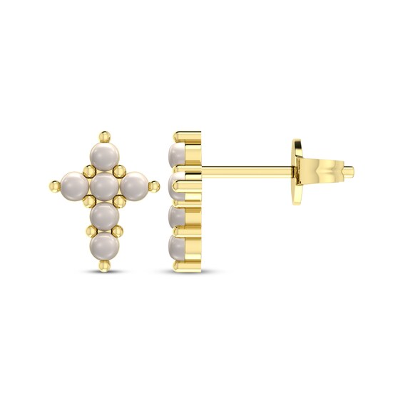 Cultured Pearl Cross Earrings 10K Yellow Gold