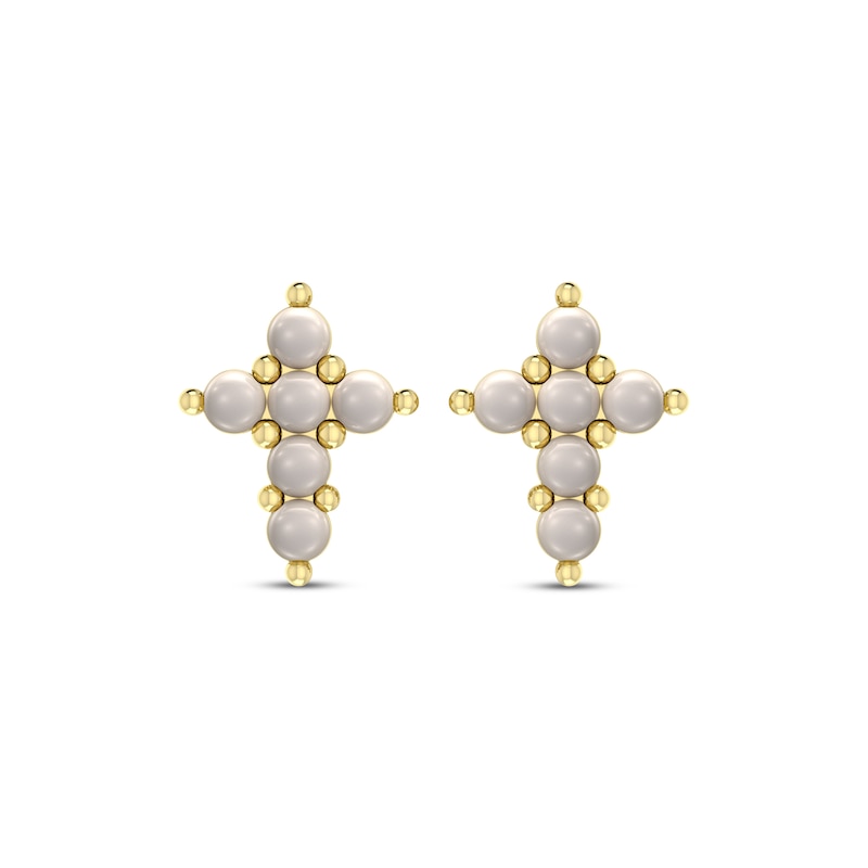Cultured Pearl Cross Earrings 10K Yellow Gold