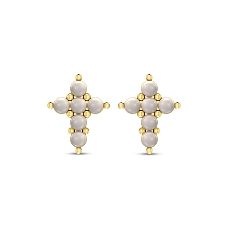 Cultured Pearl Cross Earrings 10K Yellow Gold
