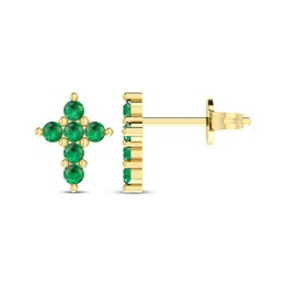 Emerald Cross Earrings 10K Yellow Gold