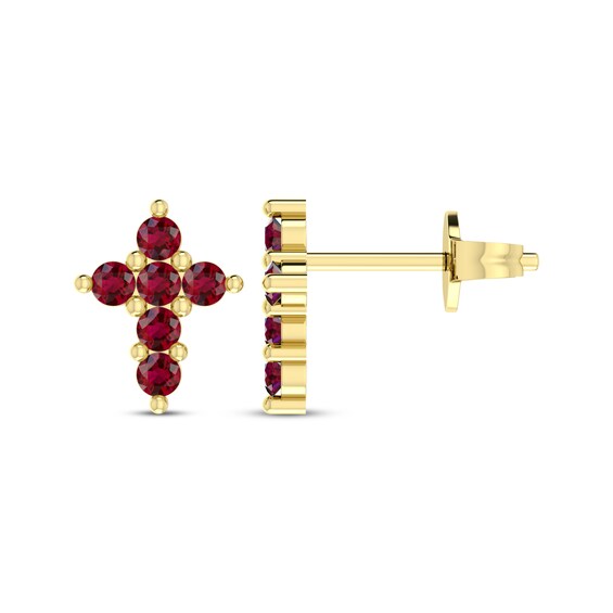 Ruby Cross Earrings 10K Yellow Gold