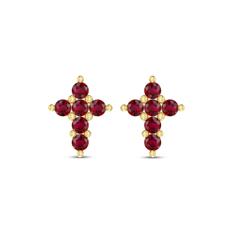 Main Image 2 of Ruby Cross Earrings 10K Yellow Gold
