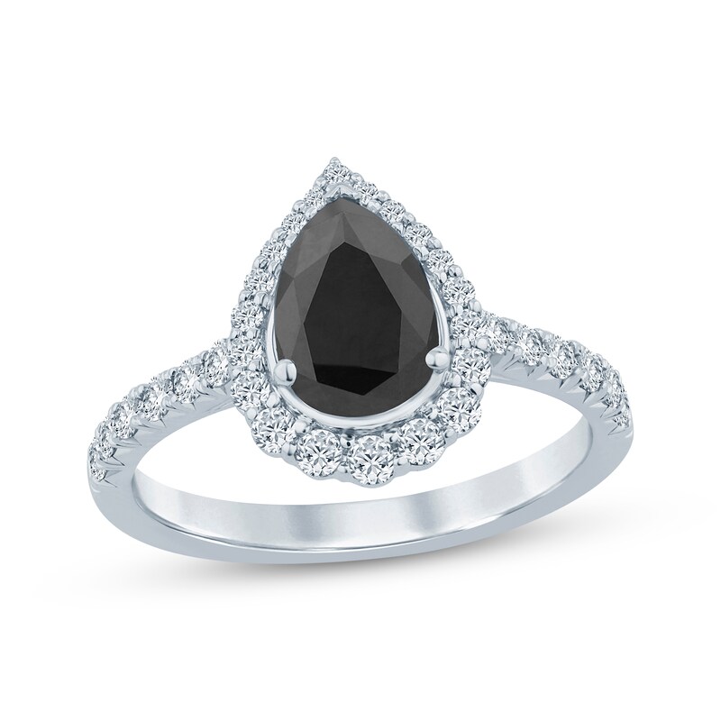 Main Image 1 of Pear-Shaped Black Diamond & Round-Cut White Diamond Engagement Ring 1-1/2 ct tw 14K White Gold