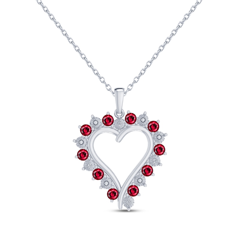 Lab-Created Ruby & Diamond Accent Heart Necklace Sterling Silver 18"