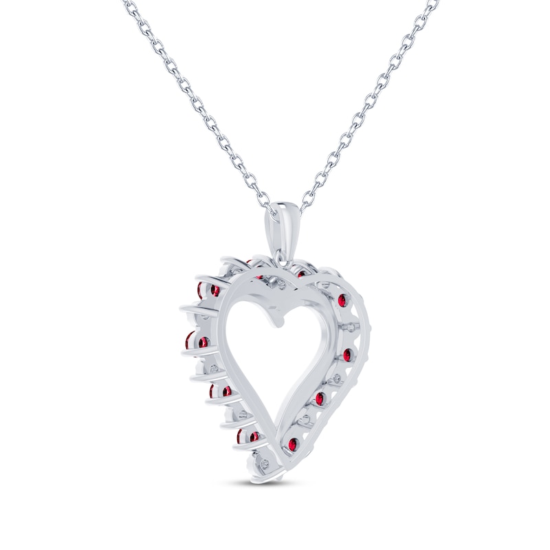 Lab-Created Ruby & Diamond Accent Heart Necklace Sterling Silver 18"
