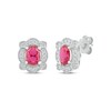 Thumbnail Image 0 of Oval-Cut Lab-Created Ruby & White Lab-Created Sapphire Vintage-Inspired Earrings Sterling Silver