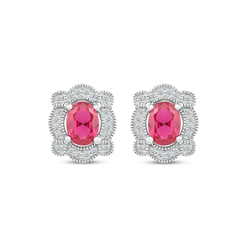 Oval-Cut Lab-Created Ruby & White Lab-Created Sapphire Vintage-Inspired Earrings Sterling Silver