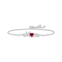 Heart-Shaped Lab-Created Ruby & White Lab-Created Sapphire &quot;Mom&quot; Bolo Bracelet Sterling Silver