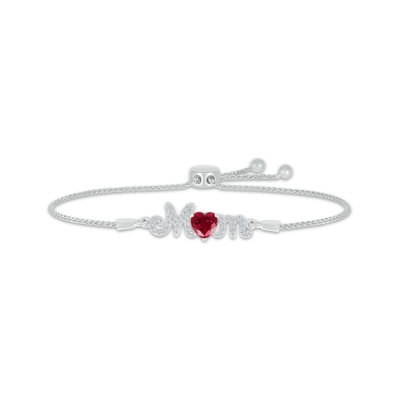 Main Image 1 of Heart-Shaped Lab-Created Ruby & White Lab-Created Sapphire "Mom" Bolo Bracelet Sterling Silver
