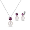 Thumbnail Image 1 of Cultured Pearl & Lab-Created Ruby Bezel Gift Set Sterling Silver