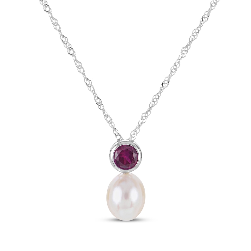 Cultured Pearl & Lab-Created Ruby Bezel Gift Set Sterling Silver