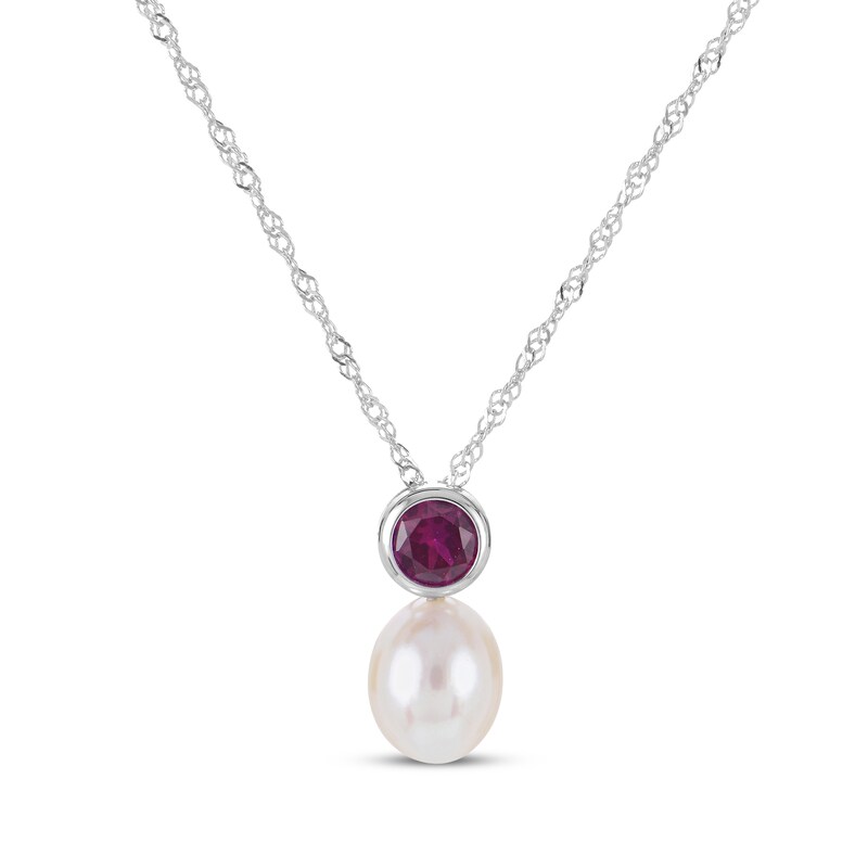 Main Image 2 of Cultured Pearl & Lab-Created Ruby Bezel Gift Set Sterling Silver