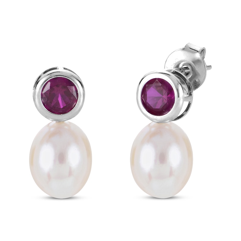 Cultured Pearl & Lab-Created Ruby Bezel Gift Set Sterling Silver
