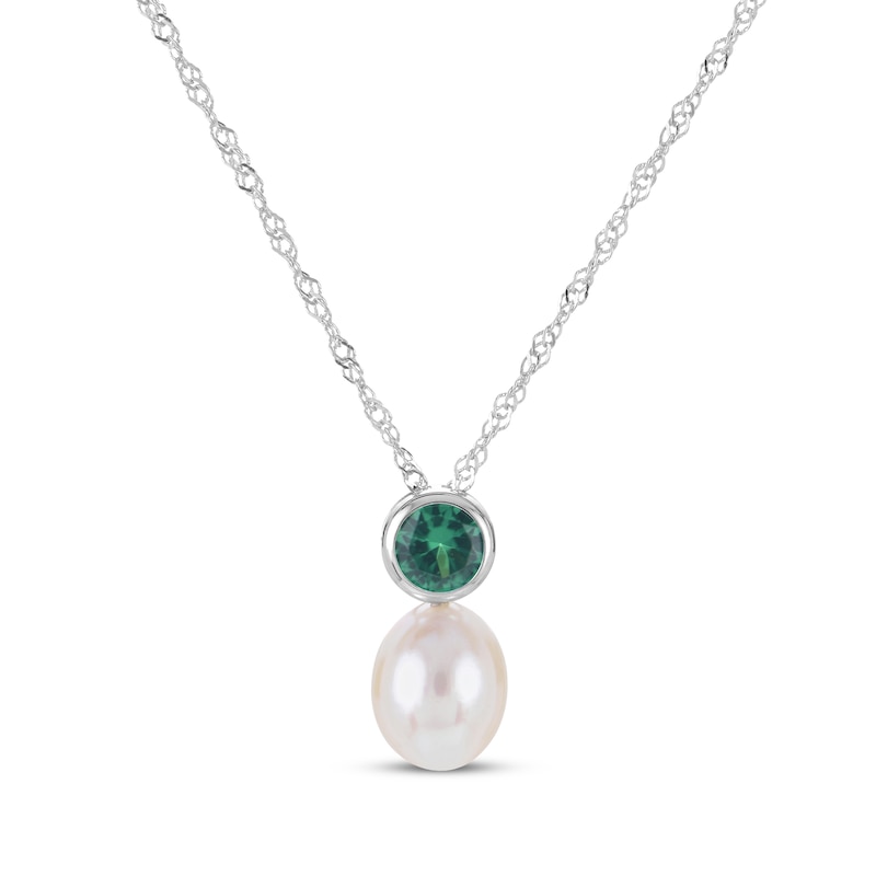 Main Image 2 of Cultured Pearl & Lab-Created Emerald Bezel Gift Set Sterling Silver
