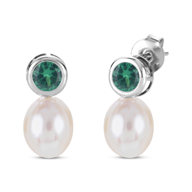 Main Image 3 of Cultured Pearl & Lab-Created Emerald Bezel Gift Set Sterling Silver