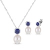 Thumbnail Image 1 of Cultured Pearl & Blue Lab-Created Sapphire Bezel Gift Set Sterling Silver