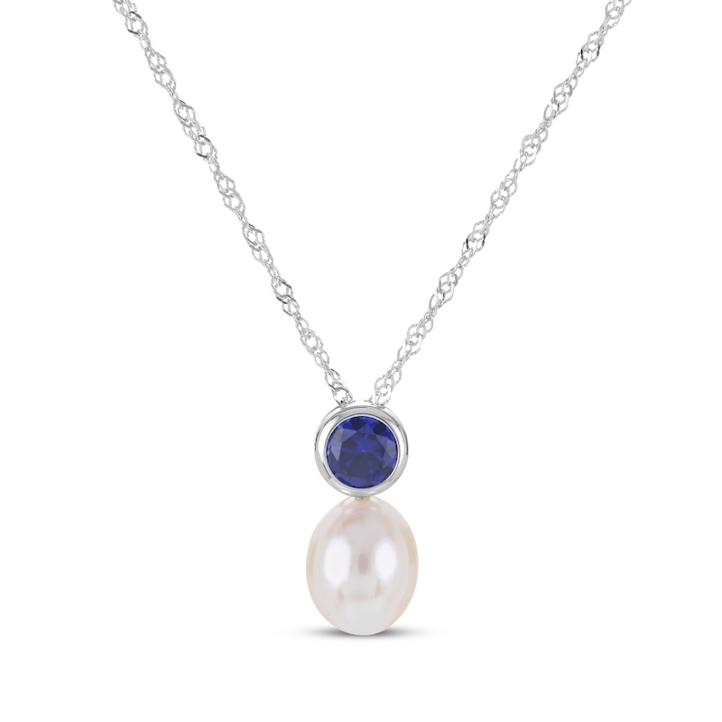 Main Image 2 of Cultured Pearl & Blue Lab-Created Sapphire Bezel Gift Set Sterling Silver