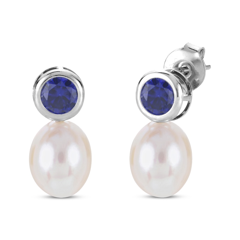 Main Image 3 of Cultured Pearl & Blue Lab-Created Sapphire Bezel Gift Set Sterling Silver