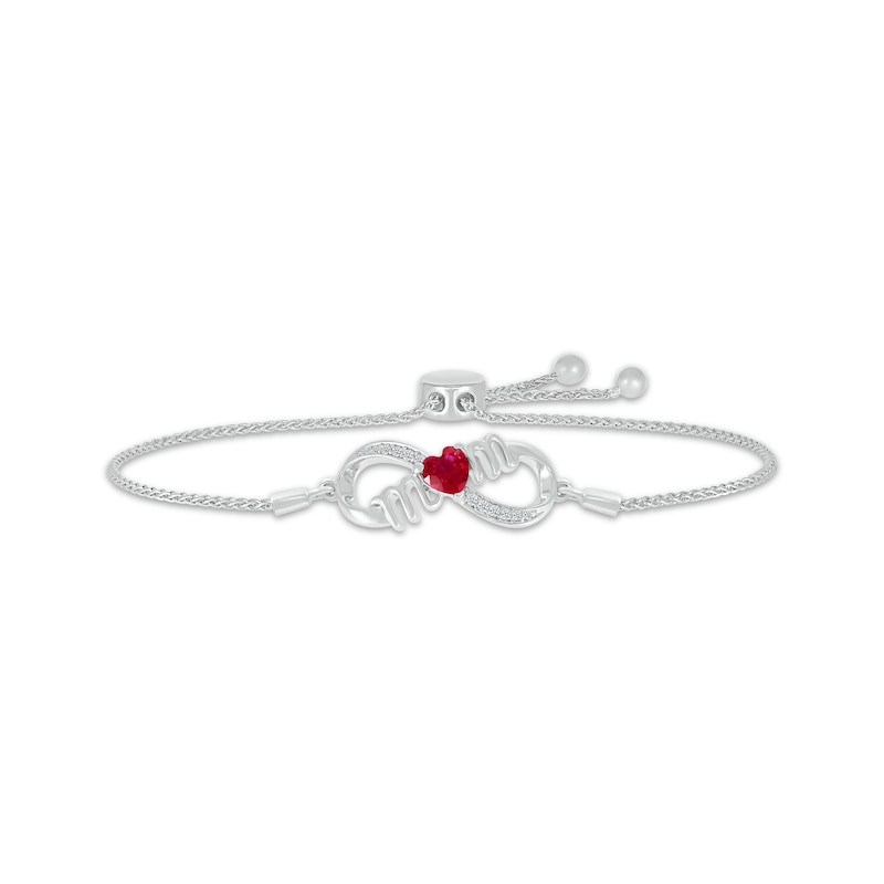 Main Image 1 of Heart-Shaped Lab-Created Ruby & White Lab-Created Sapphire "Mom" Infinity Bolo Bracelet Sterling Silver