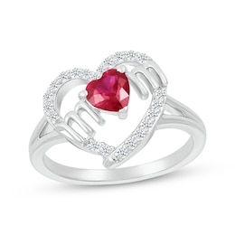 Heart-Shaped Lab-Created Ruby & White Lab-Created Sapphire "Mom" Ring Sterling Silver