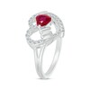 Thumbnail Image 2 of Heart-Shaped Lab-Created Ruby & White Lab-Created Sapphire "Mom" Ring Sterling Silver