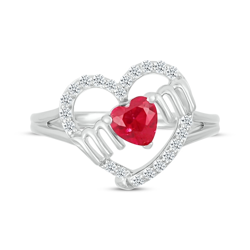 Main Image 4 of Heart-Shaped Lab-Created Ruby & White Lab-Created Sapphire "Mom" Ring Sterling Silver