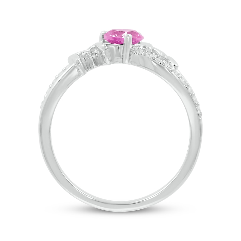 Main Image 3 of Heart-Shaped Pink Lab-Created Sapphire & White Lab-Created Sapphire "Mom" Ring Sterling Silver