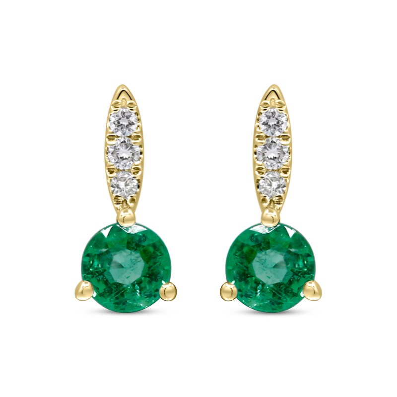 Main Image 2 of Emerald & Diamond Earrings 1/20 ct tw 10K Yellow Gold