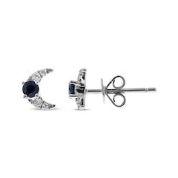 Blue Sapphire & Diamond Crescent Moon Earrings 1/20 ct tw 10K White Gold