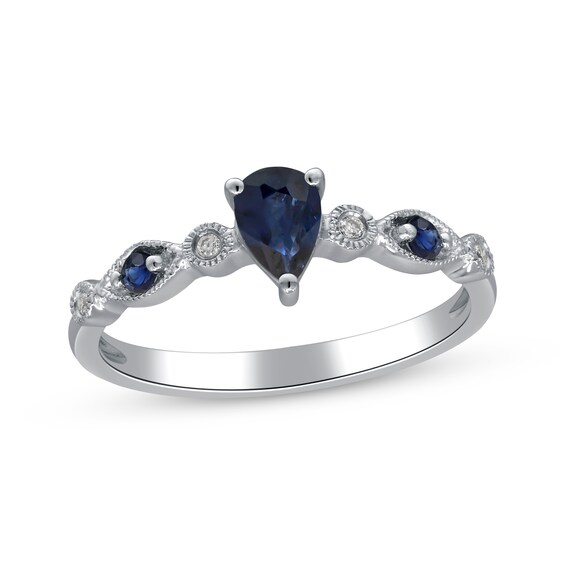 Pear-Shaped Blue Sapphire & Diamond Accent Ring 10K White Gold