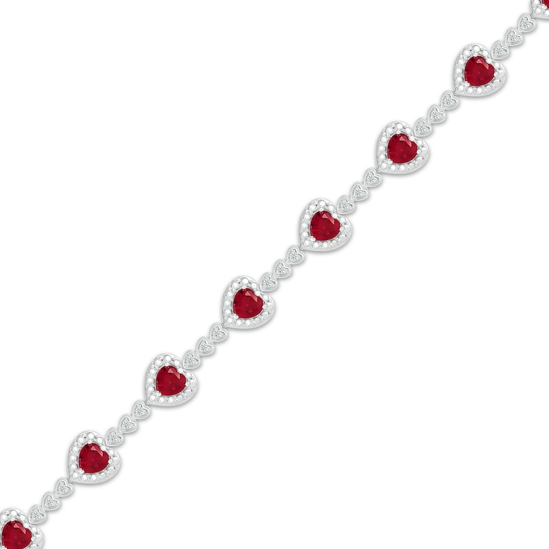 Main Image 2 of Heart-Shaped Lab-Created Ruby & White Lab-Created Sapphire Bracelet Sterling Silver 7.25"