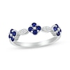 Blue & White Lab-Created Sapphire Flower Ring Sterling Silver