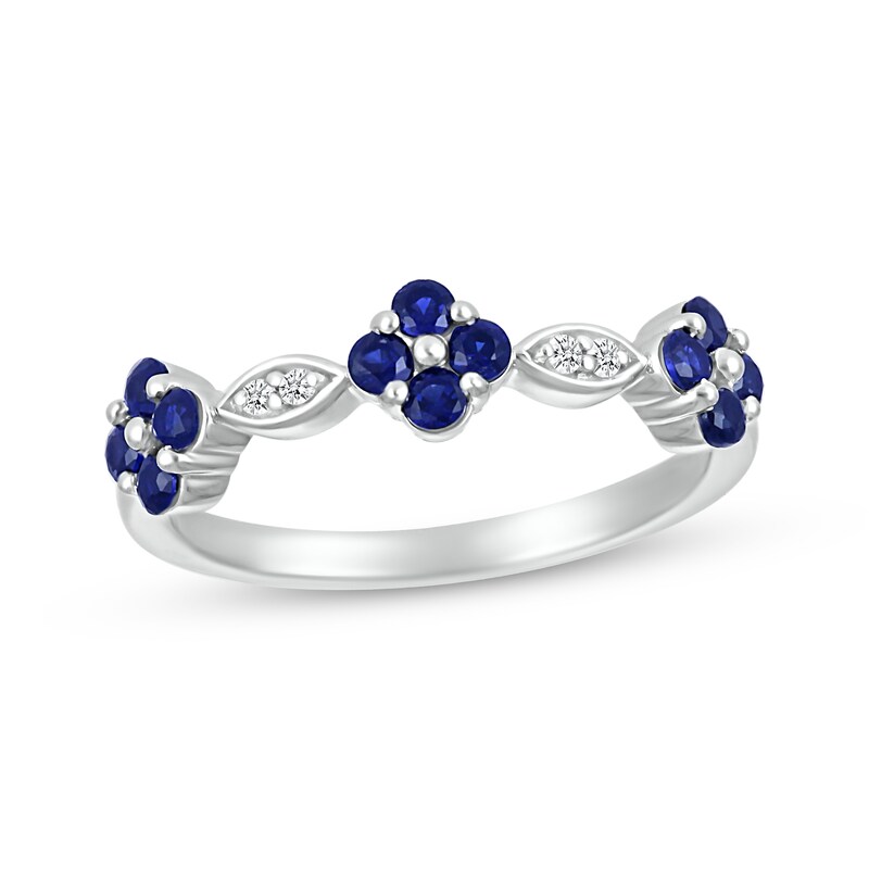 Main Image 1 of Blue & White Lab-Created Sapphire Flower Ring Sterling Silver