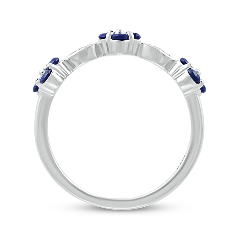 Blue & White Lab-Created Sapphire Flower Ring Sterling Silver