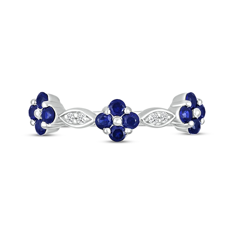 Main Image 4 of Blue & White Lab-Created Sapphire Flower Ring Sterling Silver