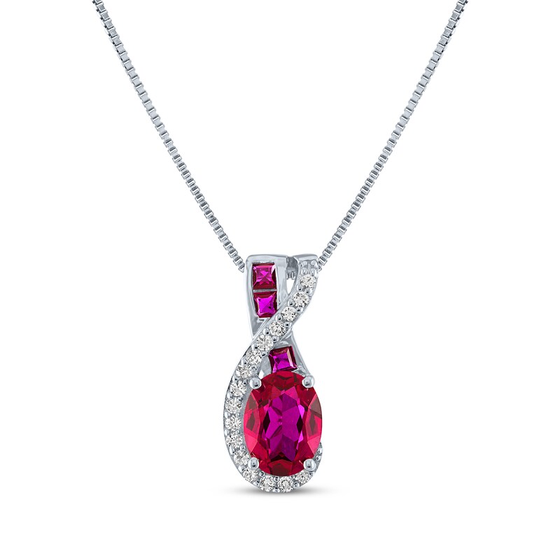 Main Image 1 of Oval & Square-Cut Lab-Created Ruby & White Lab-Created Sapphire Swirl Necklace Sterling Silver 18"